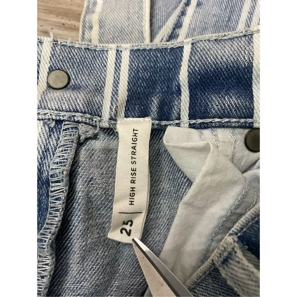 Pacsun Pinstripe High Rise Straight Leg Buttonfly Jeans Sz 25